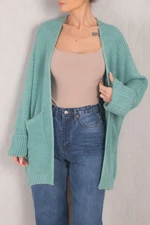 armonika Women's Turquoise Thessaloniki Knit Pocket Double Sleeve Knitwear Cardigan