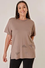 By Saygı Stone Print Front Short Sleeves Plus Size Blouse