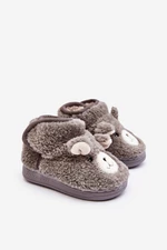 Children's insulated slippers with teddy bear, grey Eberra