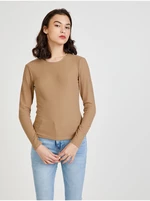 Hnědé dámské žebrované tričko s průstřihem na zádech ONLY Nella - Dámské