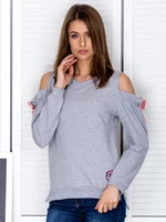 Light grey hoodie with cut-outs on shoulders and bows