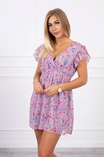 Floral dress with ruffles of purple color