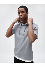 Koton Basic Hooded T-Shirt Short Sleeved Textured Pocket Detailed Cotton.