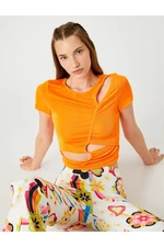 Koton Window Detailed T-Shirt with Pleats