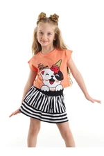 Denokids Upps Cat Girl Girl Child Crop Top T-Shirt Striped Skirt Set