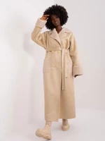 Beige winter sheepskin coat with belt