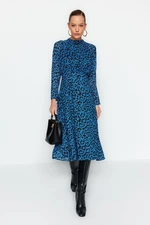 Trendyol Blue Midi Leopard mintás szőtt ruha