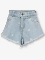 Světle modré holčičí květované džínové kraťasy ONLY Chiara - Holky