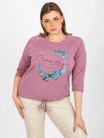 Women's T-shirt plus size with 3/4 raglan sleeves - powder pink
