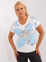 Ecru light blue blouse plus sizes with print