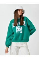 Koton College Sweatshirt with Embroidered Stand-Up Collar Fleece inside.
