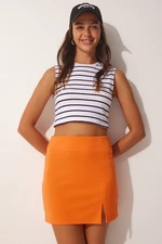 Happiness İstanbul Women's Orange Slit Mini Skirt