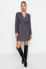 Trendyol Gray Belted Double Breasted Woven Mini Jacket Woven Dress