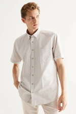 ALTINYILDIZ CLASSICS Men's White-beige Comfort Fit Relaxed Cut Button Collar Checkered Short Sleeve Shirt ALTINYILDIZ CLASSICS Men's White-beige Comfort Fit Relaxed Cut Button Collar Checkered Short Sleeve Shirt