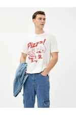 Koton Motto Printed T-Shirt Pizza Themed Crew Neck Cotton