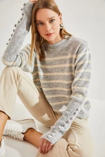 Bianco Lucci Women's Striped Knitwear Sweater with Cufflinks