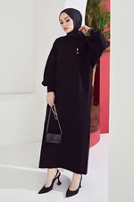 InStyle Mina Balloon Sleeve Sweater Hijab Dress - Black