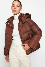 Trendyol Brown Oversize Hooded Gold Snap Detailed Water Repellent Inflatable Coat