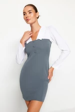 Trendyol Gray Fitted Shirt Detailed Woven Woven Dress