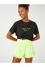 Koton Crop Sport T-Shirt with Slogan Print Short Sleeves