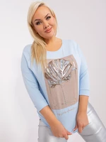 Light blue plus size blouse with 3/4 sleeves