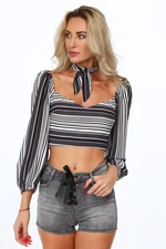 Short dark blue blouse with stripes