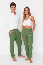 Trendyol Khaki Unisex pravidelný/normálny strih Pletené elastické nohy Hrubé bavlnené tepláky