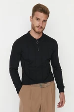Trendyol Navy Blue Men's Slim Fit Polo Collar Zippered Knitwear Sweater