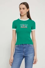 Tričko Tommy Jeans Archive Games dámske,zelená farba,DW0DW18836