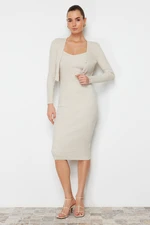 Trendyol Beige Plain Knitwear Dress