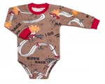 Body dl. rukáv, bavlna, zapínání u krku Mrofi, RACE - hnědé, vel. 86 (12-18m)