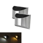 2pcs Waterproof Stainless Steel Solar Wall Lights Outdoor Fence Post Step Lights