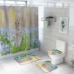 Honana 4PCS Bathroom Waterproof Shower Curtain Animal Rabbit Pattern Toilet Seat Cover Pedestal Rug Bath Mat Bathroom De