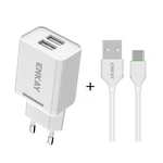 ENKAY 2 USB Ports 5V 2.1A Fast Charging USB Charger with Charging Cable for iPhone 12 for Samsung Galaxy S21 ultra Huawe