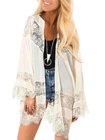 100%Polyester Fashion Lace Splice Loose Floral Cardigan Coat For Women