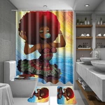 Fashion Girl Waterproof Bathroom Shower Curtain Toilet Cover Mat Non-Slip Rug Set