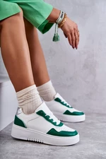 Women's low sports shoes on the platform of white and green Kyllie