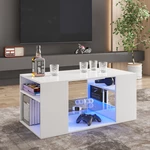 Hommpa LED Coffee Tables with 3 Shelves Open Storage High Glossy Center Table Sofa Cocktail Table with 16 Colors LED Lig