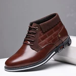 Menico Men's Faux Leather Business Casual Lace-Up Round Toe Oversized Flat Boots