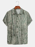 Men Ethnic Print Short Sleeve Hawaii Style Casual Shirts
