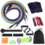 16 Pcs Resistance Bands Set 5 Exercise Bands Jump Rope Grip Strength Hand Legs Straps Gloves Foot Massage Roll Muscle Ma