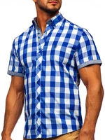 Královsky modrá pánská kostkovaná košile s krátkým rukávem Bolf 6522