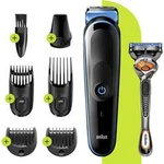 Zastřihovač vousů, zastřihovač vlasů, holicí strojek na tvář Braun Multi-Grooming-Kit MGK5245, omyvatelný, černá, modrá