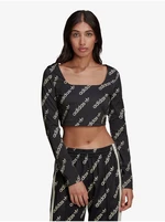 Black Womens Patterned Shortened T-Shirt adidas Originals - Women