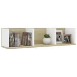 CD Wall Shelf White and Sonoma Oak 29.5"x7.1"x7.1" Chipboard