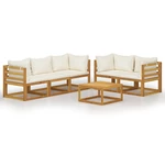 6 Piece Garden Lounge Set with Cushion Cream Solid Acacia Wood