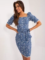 Dark blue summer dress with embroidery