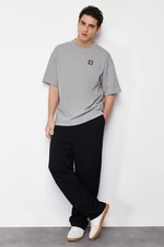 Trendyol Gray Oversize Compass Label 100% Cotton T-Shirt