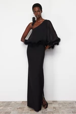 Trendyol Black Body-Sitting Woven Openwork Long Evening Dress