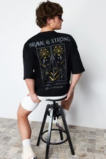 Trendyol Black Oversize/Wide-Fit Mystic Printed 100% Cotton Short Sleeve T-Shirt